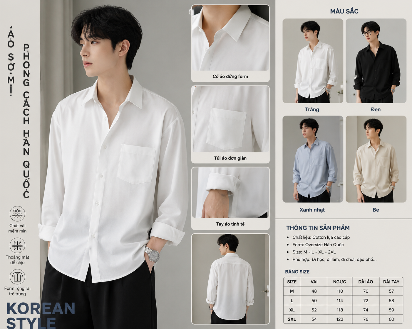 ÁO SƠ MI PHONG CÁCH HÀN QUỐC – TỐI GIẢN, THANH LỊCH VÀ DẪN ĐẦU XU HƯỚNG
